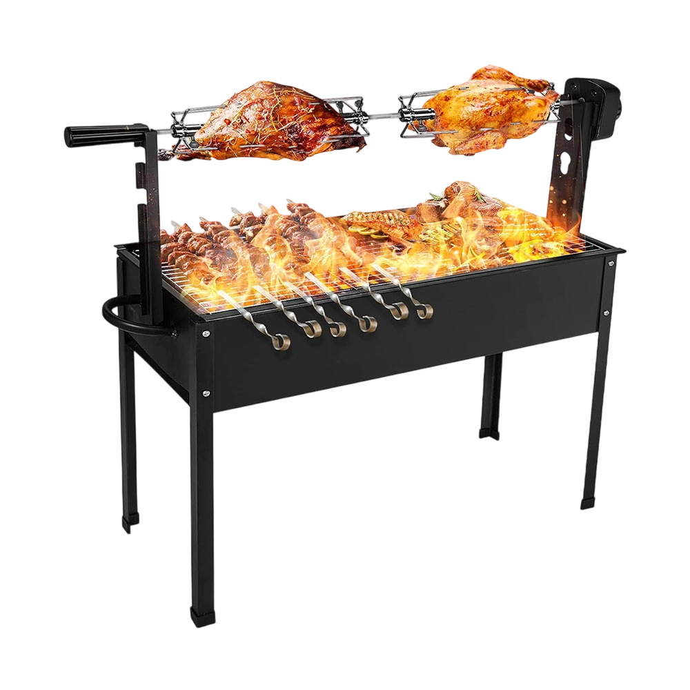 便携二合一旋转烤架炭烤炉，家用自动烤鱼鸡兔羊腿，户外可折叠BBQ炉
